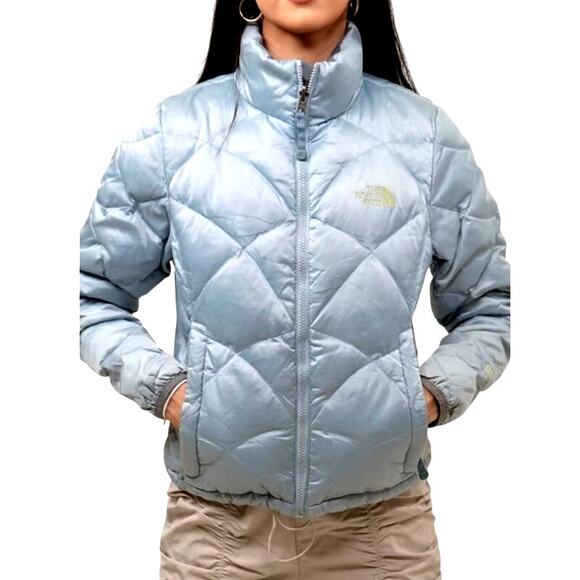 North Face Baby Blue 550 Goose Down Y2K Puffer Jacket size Large - Picture 2 of 16